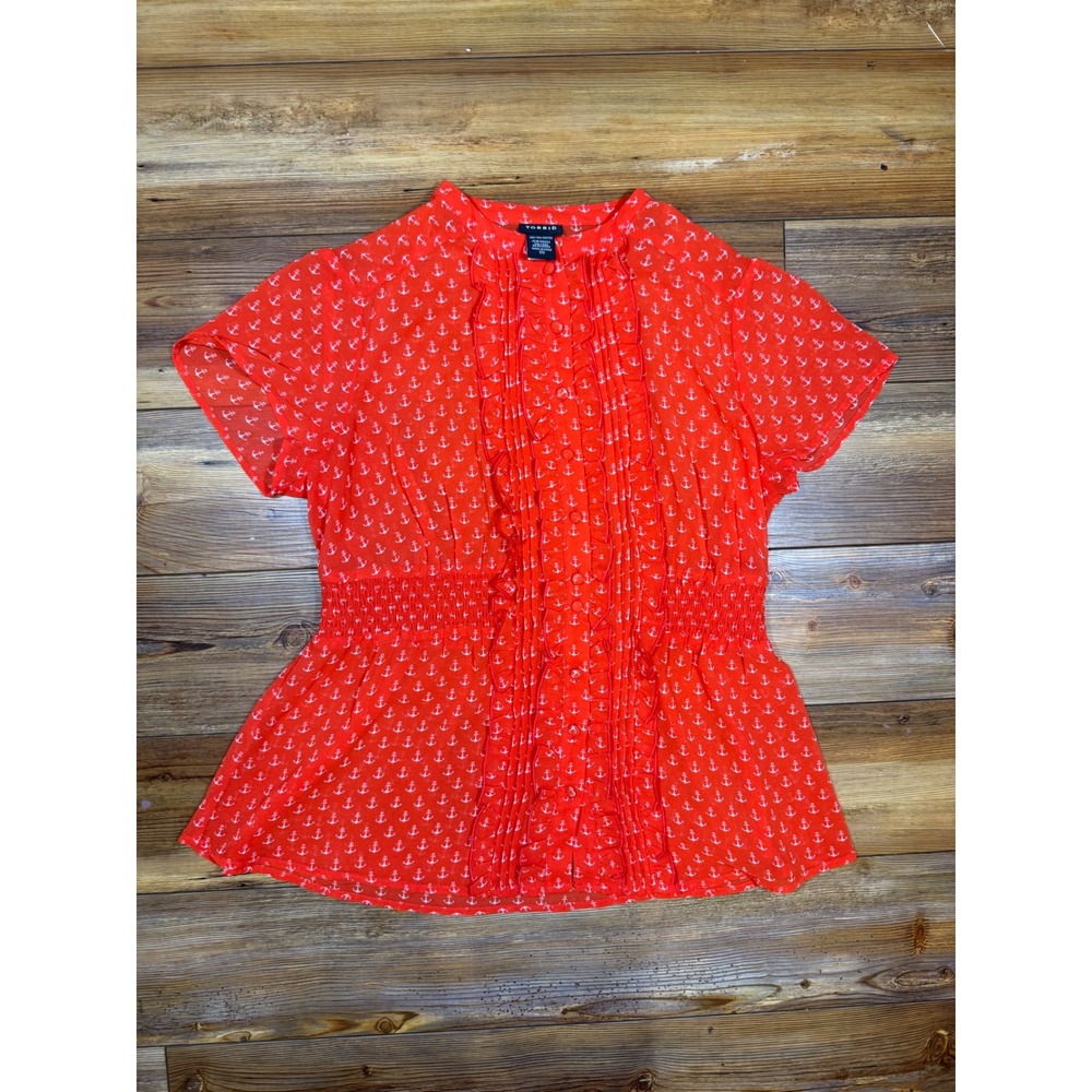 Torrid Red Anchor Print Ruffle Smocked Peplum Blouse Top Plus Size 00 M L